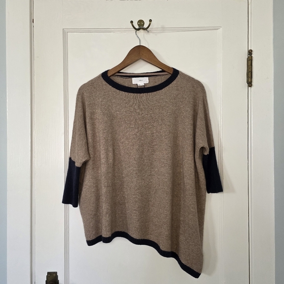 Charli London Wool-Blend Asymmetrical Sweater – One Size – Taupe, Navy - Picture 1 of 5